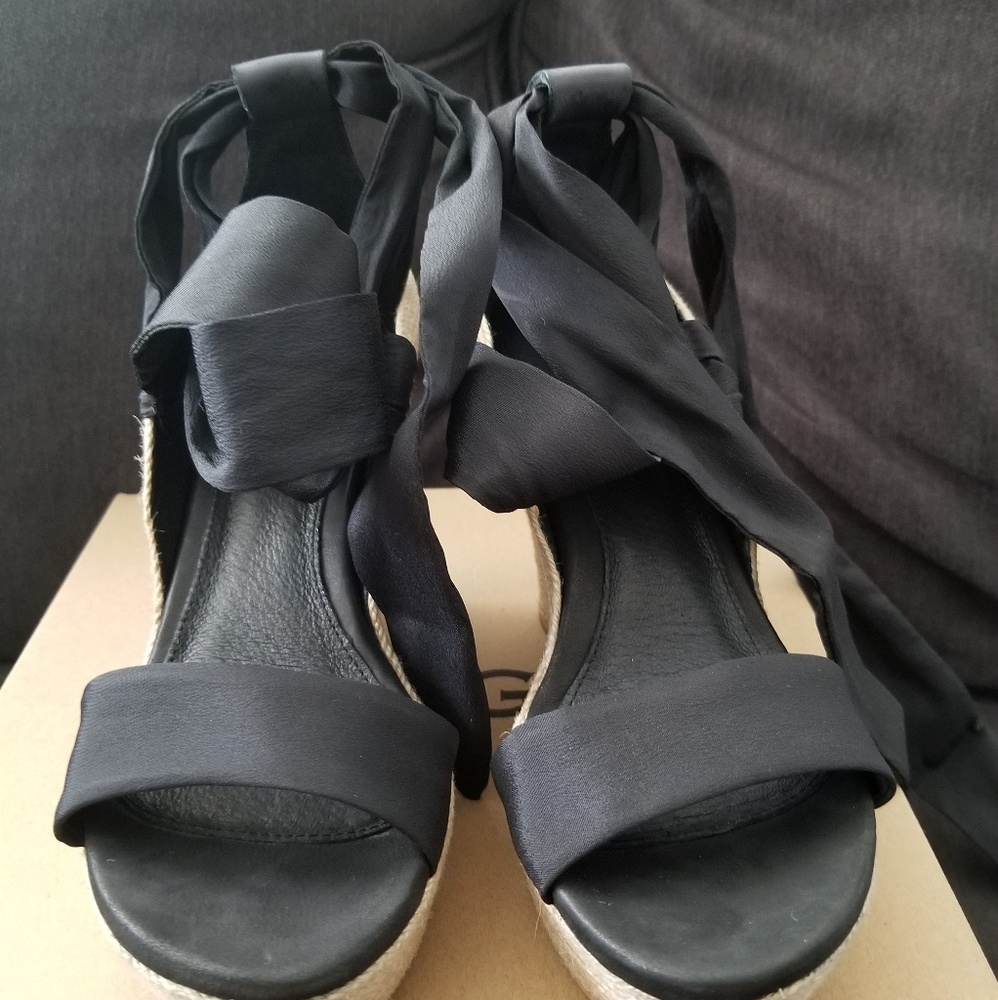 Black strappy wedge sandal